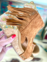 Volatile Footwear The Diego Fringe Tapestry Wedge Sandal