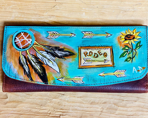 Shop Envi Me Accessories Rodeo Arrow Sunflower Dreamcatcher The Diego Garcia Painted Leather Clutch Wallet
