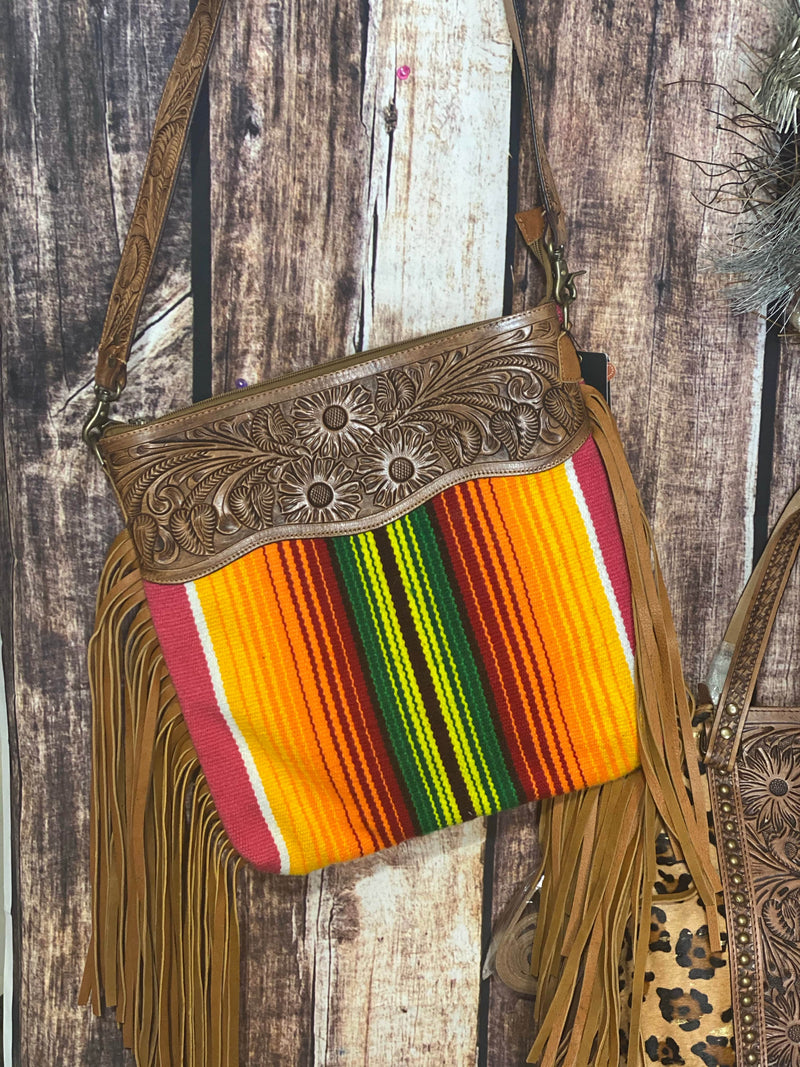 Shop Envi Me Arm Candy Multi The Drifter Tooled Leather Top Navajo Fringe Bag