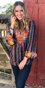 Shop Envi Me tops The Fall Autumn Ellensburg Embroidered Stripe Top