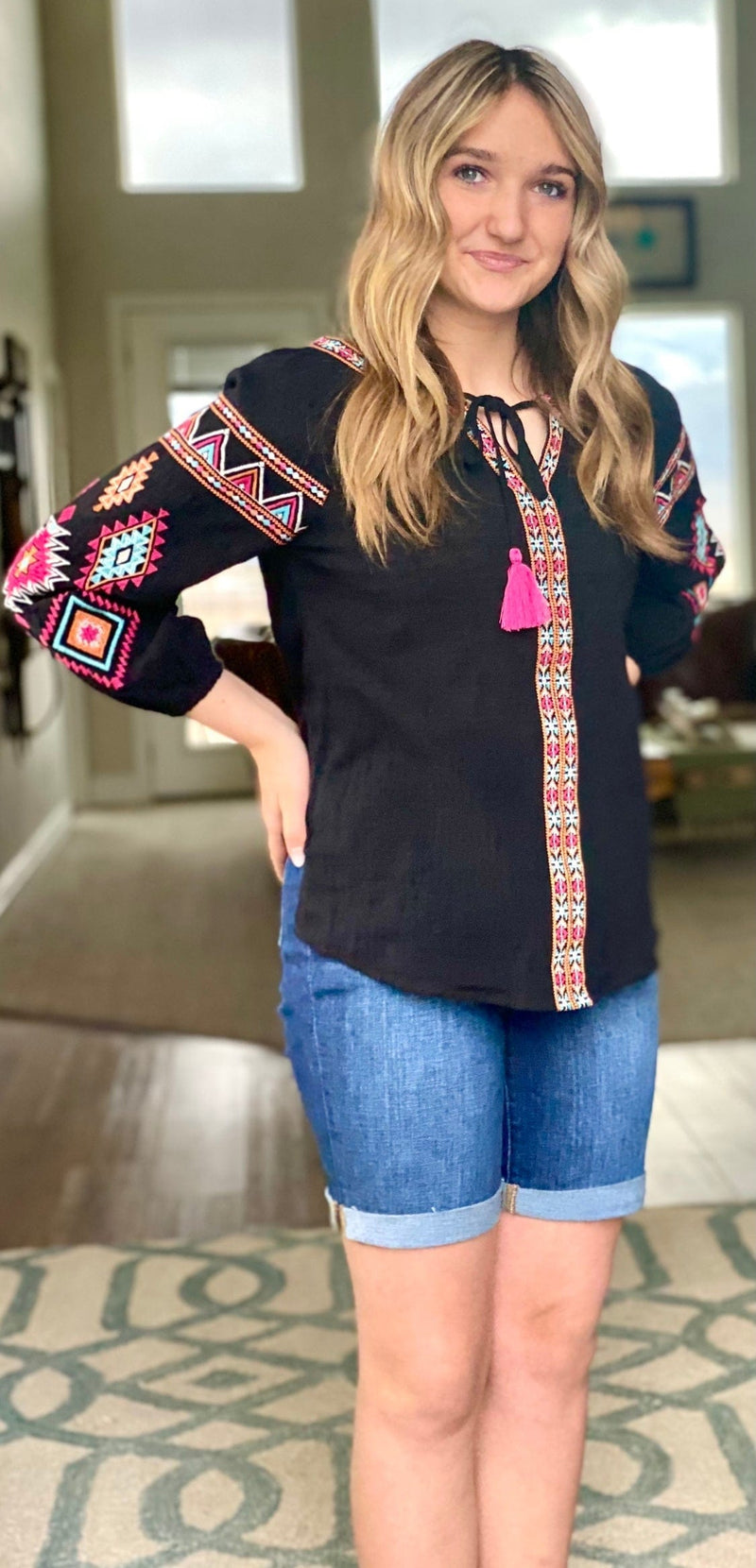 Shop Envi Me tops The Fiesta Cinco Embroidered Top