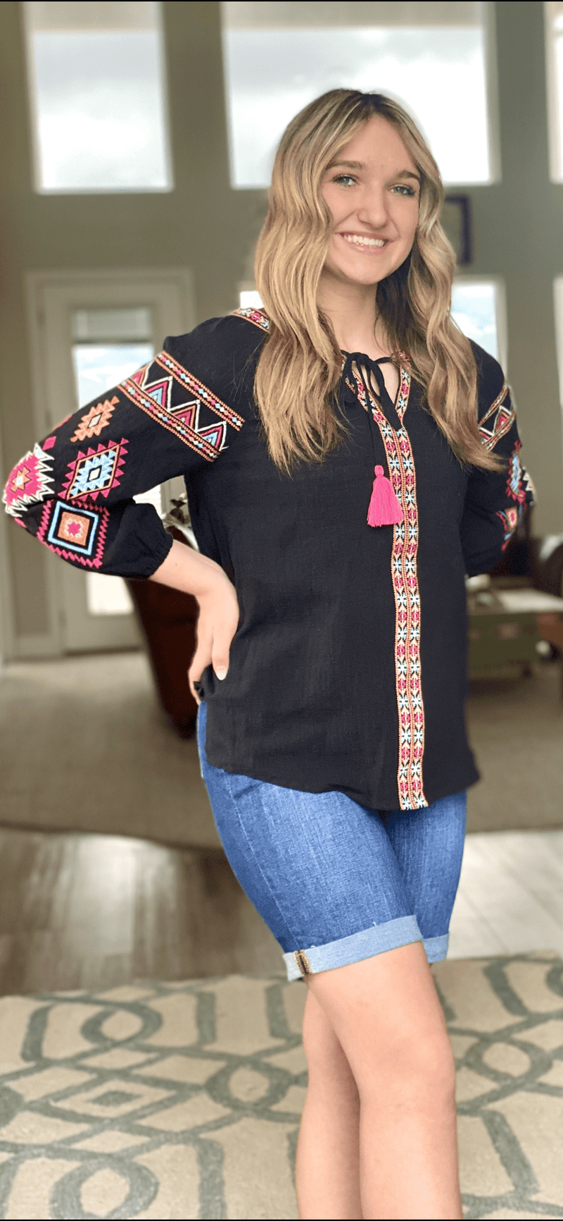 Shop Envi Me tops The Fiesta Cinco Embroidered Top