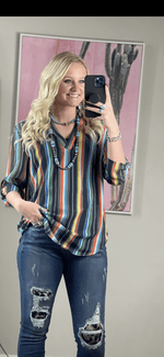 Shop Envi Me Tops and Tunics The Gallup Girl Black Serape Stripe Top