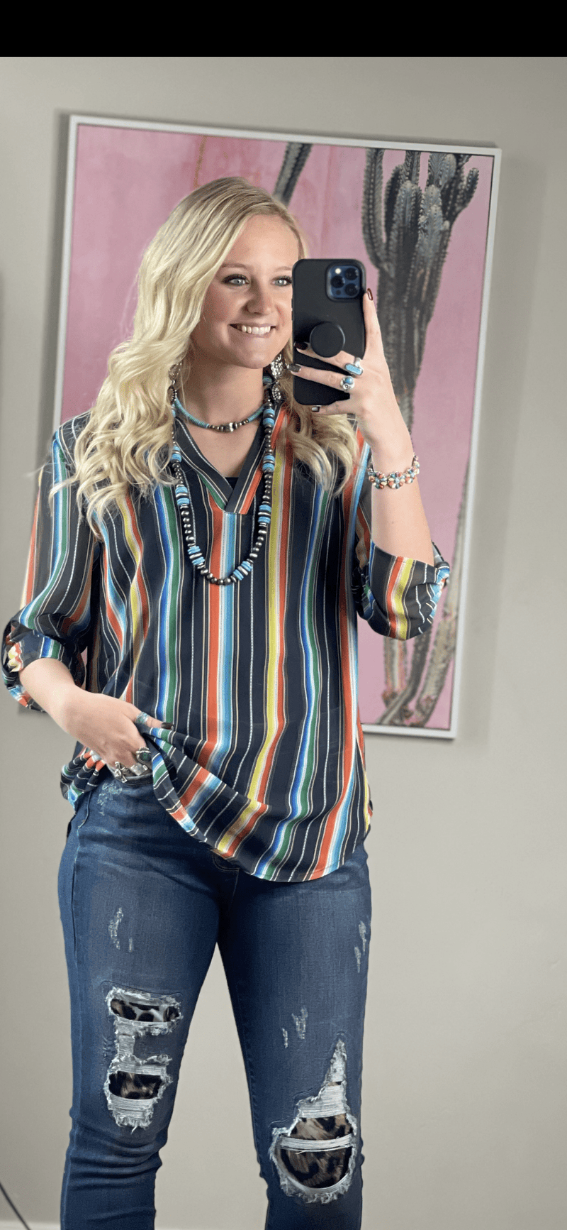 Shop Envi Me Tops and Tunics The Gallup Girl Black Serape Stripe Top