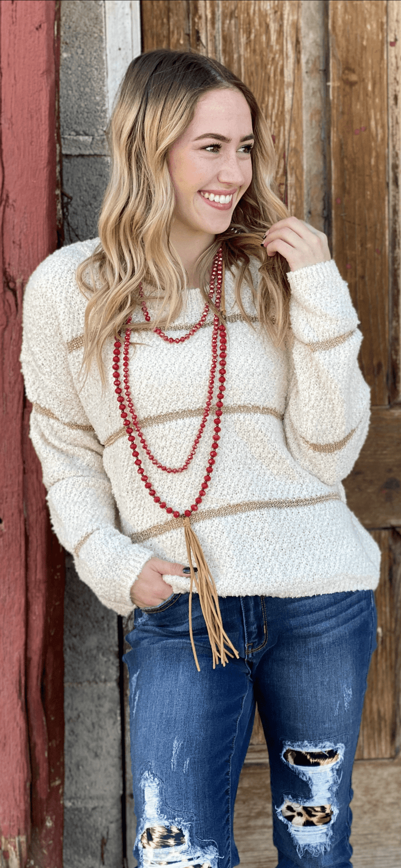 Shop Envi Me Tops and Tunics The Gold Tinsel Stripe Sweater