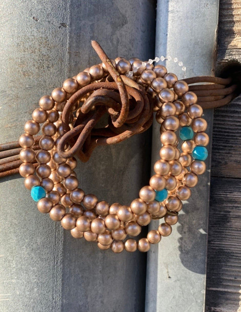 Shop Envi Me Jewelry One / Gold The Gold & Turquoise Stone Navajo Pearl Stack Bracelets