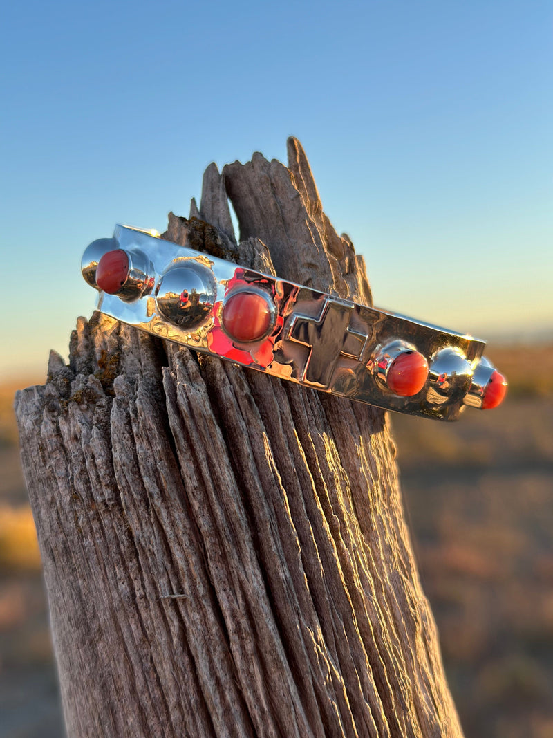 Shop Envi Me Earrings Sterling The Hammered Sterling Silver & Coral Cross Bracelet & Earring Set