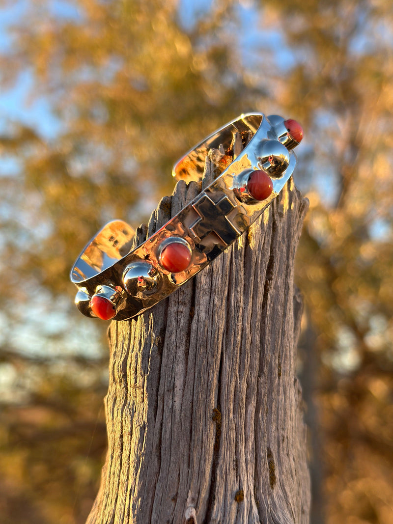 Shop Envi Me Earrings Sterling The Hammered Sterling Silver & Coral Cross Bracelet & Earring Set