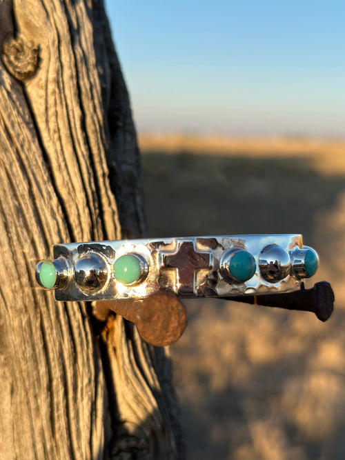 Shop Envi Me Earrings Sterling The Hammered Sterling Silver & Turquoise Cross Cuff Bracelet