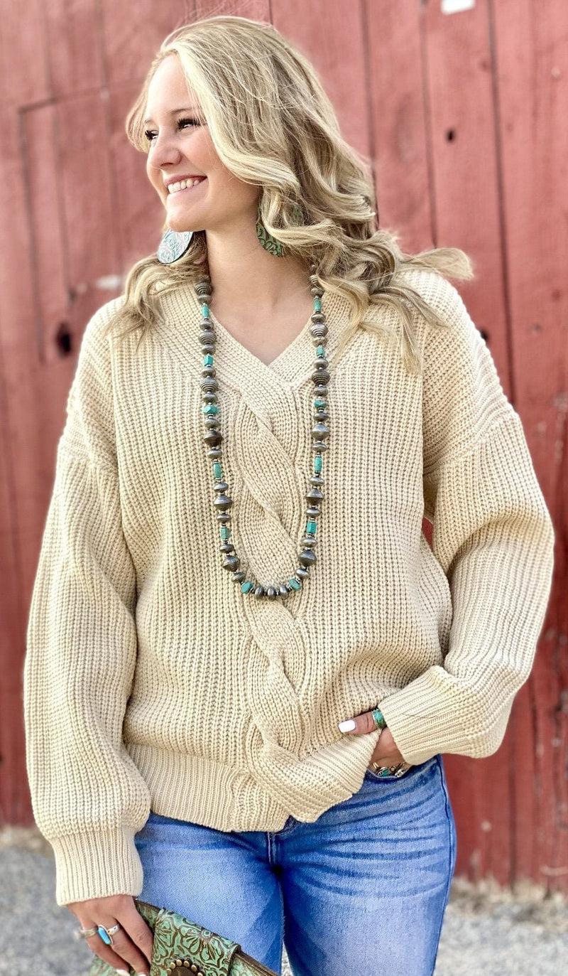 Shop Envi Me Tops and Tunics The Holiday Cut Shoulder Cable Knit Sweater