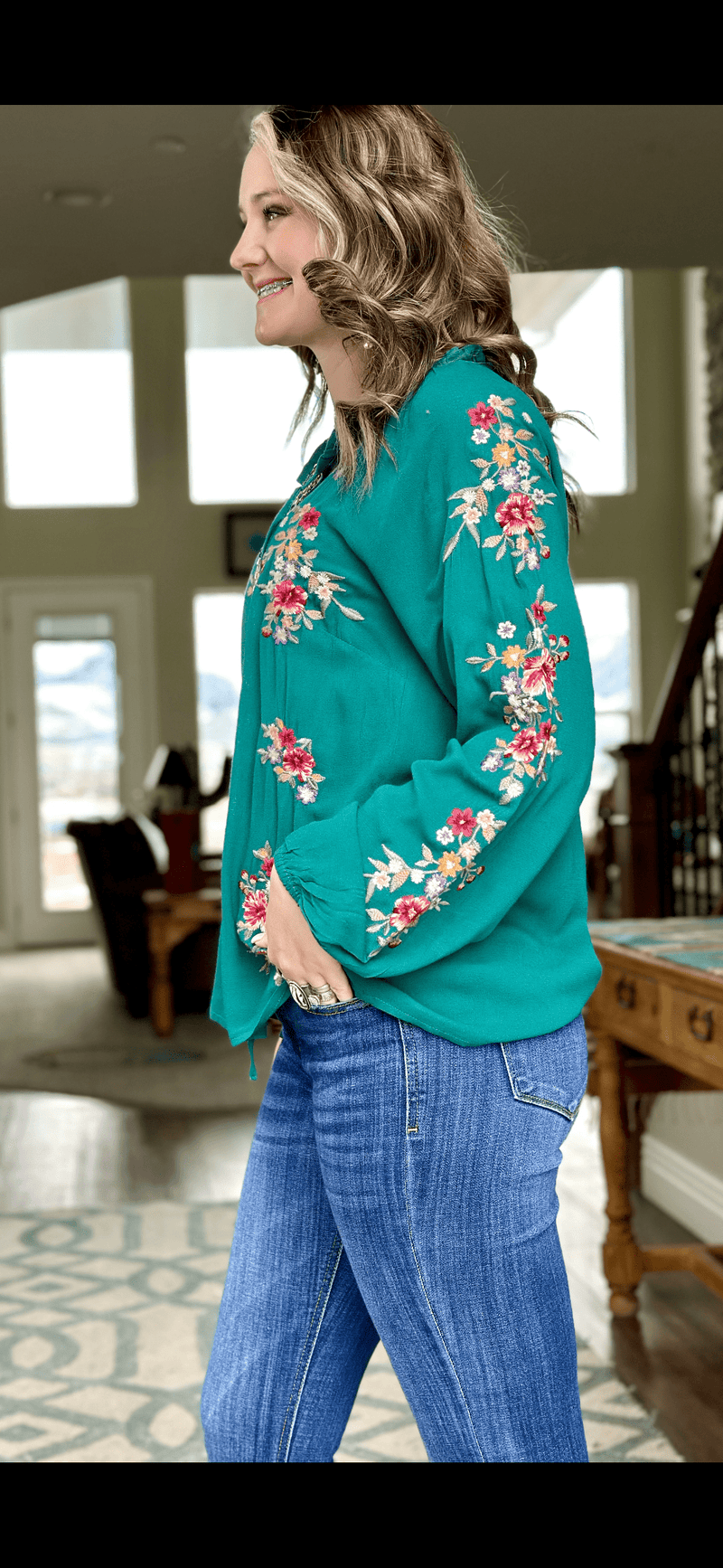 Shop Envi Me tops The La Mesa Spring Floral Embroidered Button Up Top