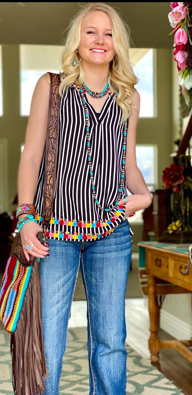 Shop Envi Me Tops and Tunics The Marin Embroidered Stripe Tank Top