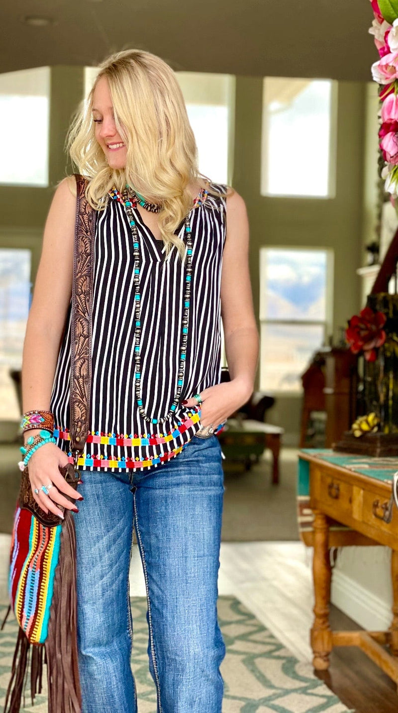Shop Envi Me Tops and Tunics The Marin Embroidered Stripe Tank Top