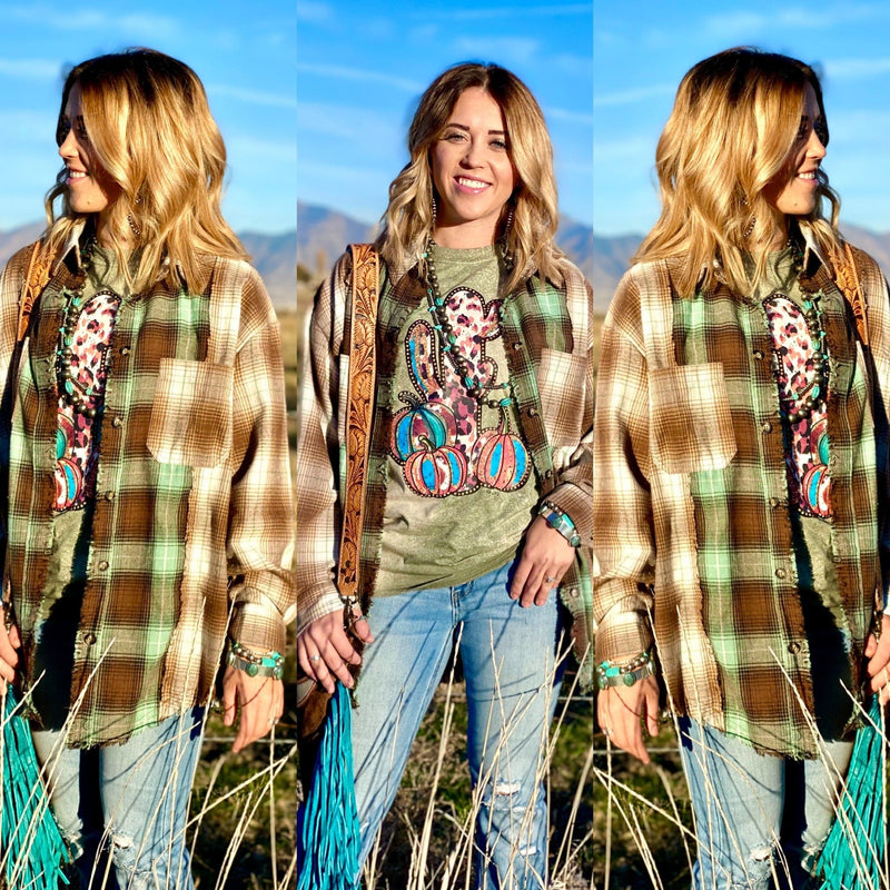 Shop Envi Me Tops The Mariposa Turquoise & Mocha Plaid Button Up