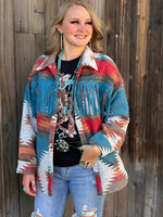 Shop Envi Me Cardigans and Kimonos The Montana Aztec Fringe Shacket Jacket