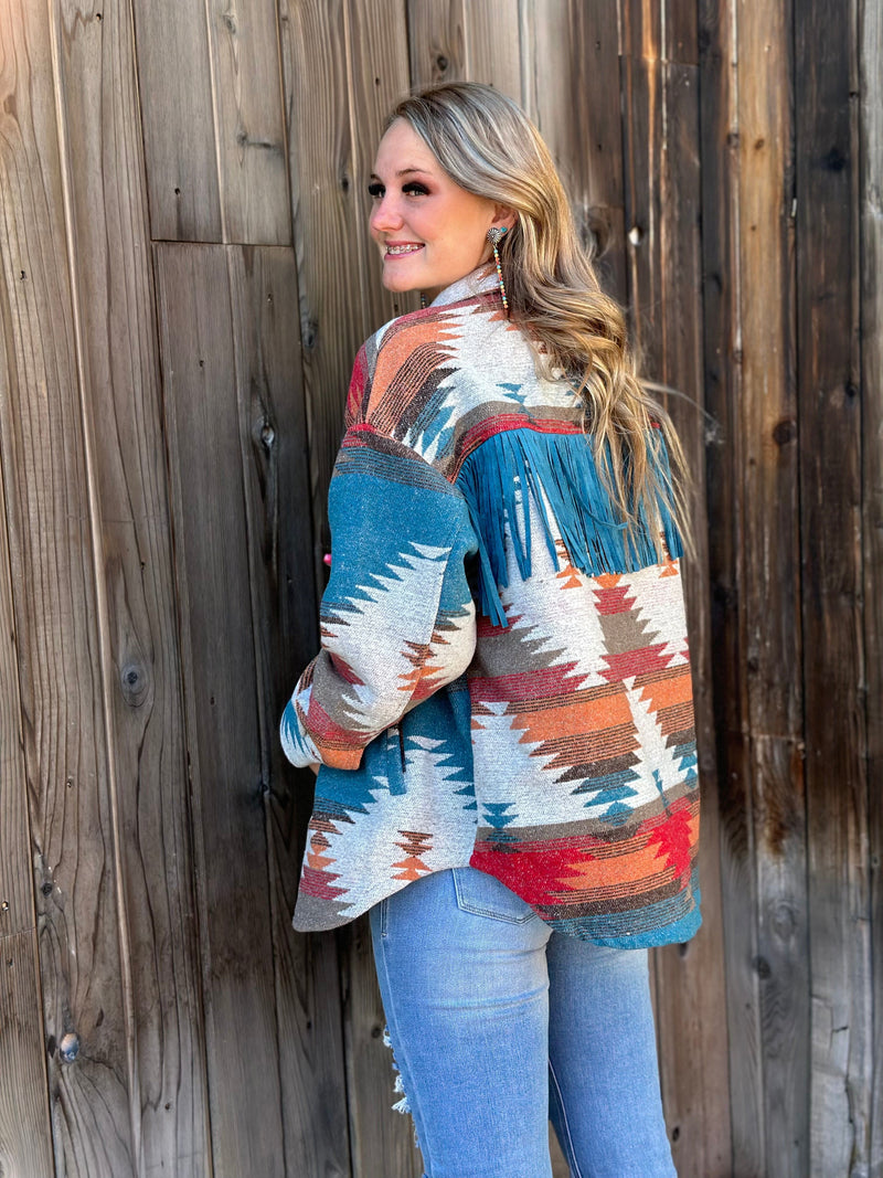 The Montana Aztec Fringe Shacket Jacket – Shop Envi Me