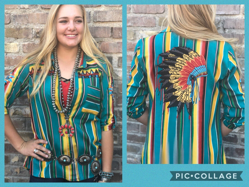 Shop Envi Me tops The Montana Chief Button Up Embroidered  Serape Top
