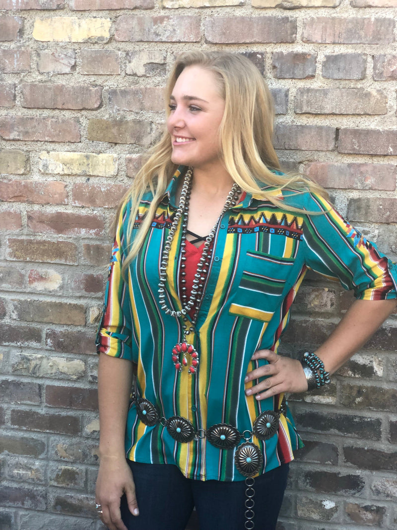 Shop Envi Me tops The Montana Chief Button Up Embroidered  Serape Top