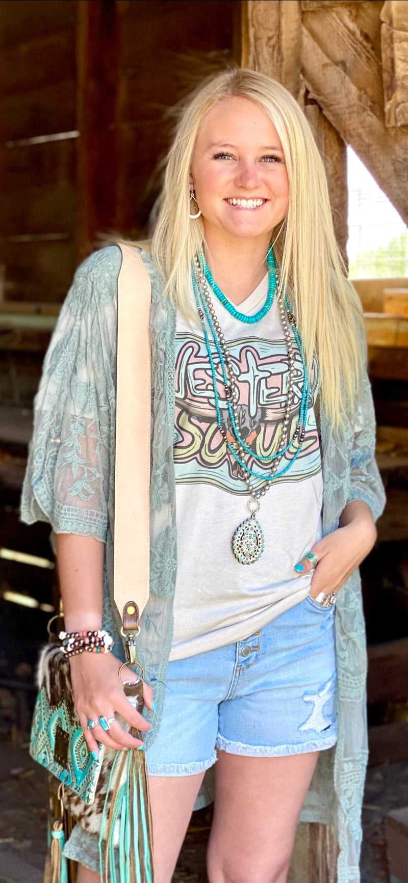 Shop Envi Me Cardigans and Kimonos The Montana Mint Lace Kimono