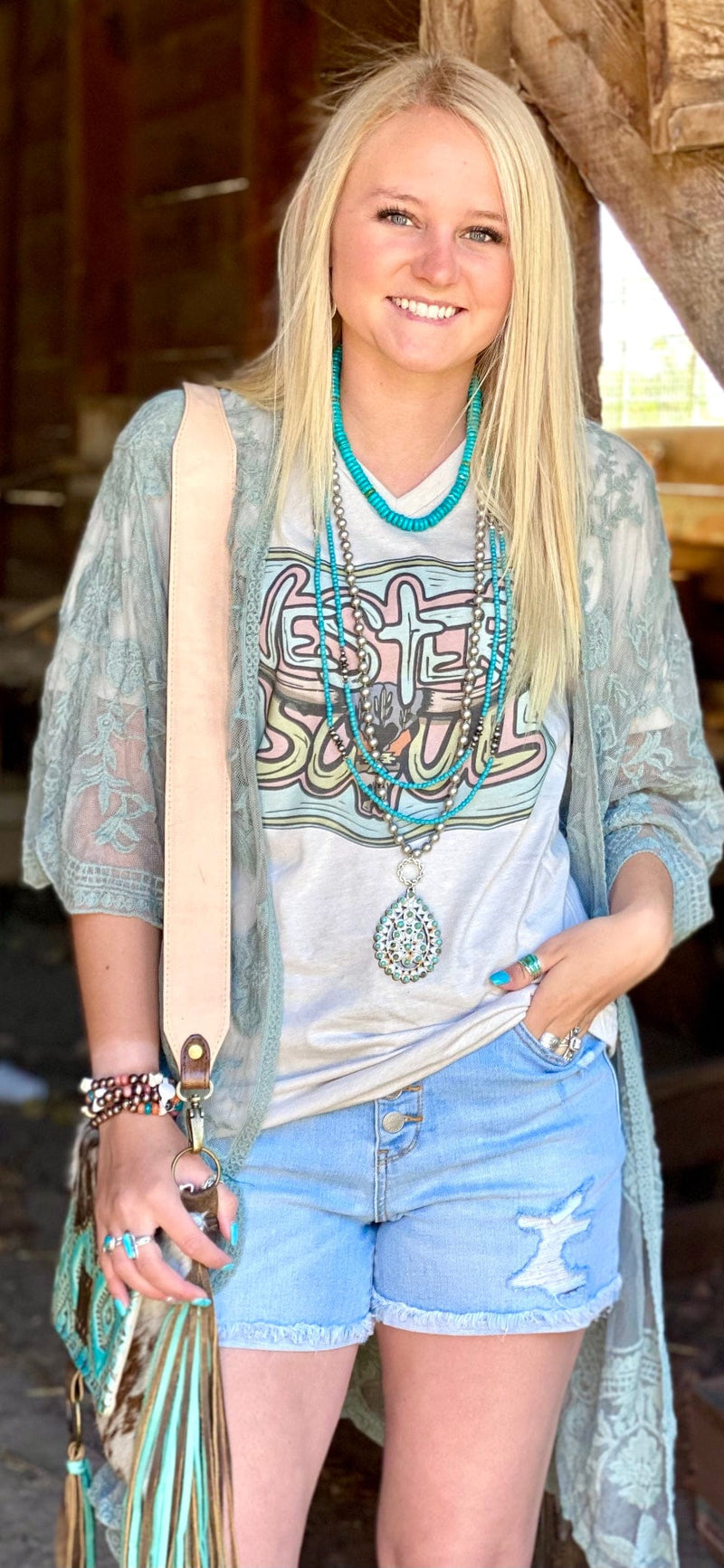 Shop Envi Me Cardigans and Kimonos The Montana Mint Lace Kimono