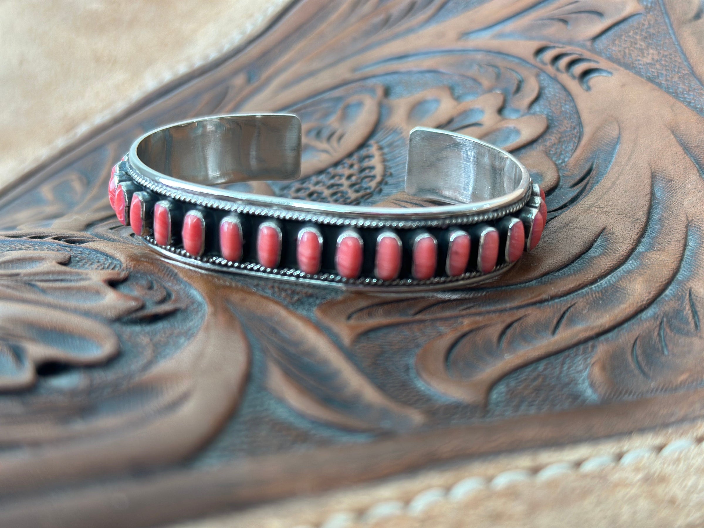 Shop Envi Me Bracelets Silver & Coral The Monterrey Sterling Silver & Coral Southwest Cuff Bracelet