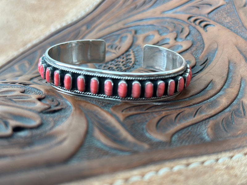 Shop Envi Me Bracelets Silver & Coral The Monterrey Sterling Silver & Coral Southwest Cuff Bracelet