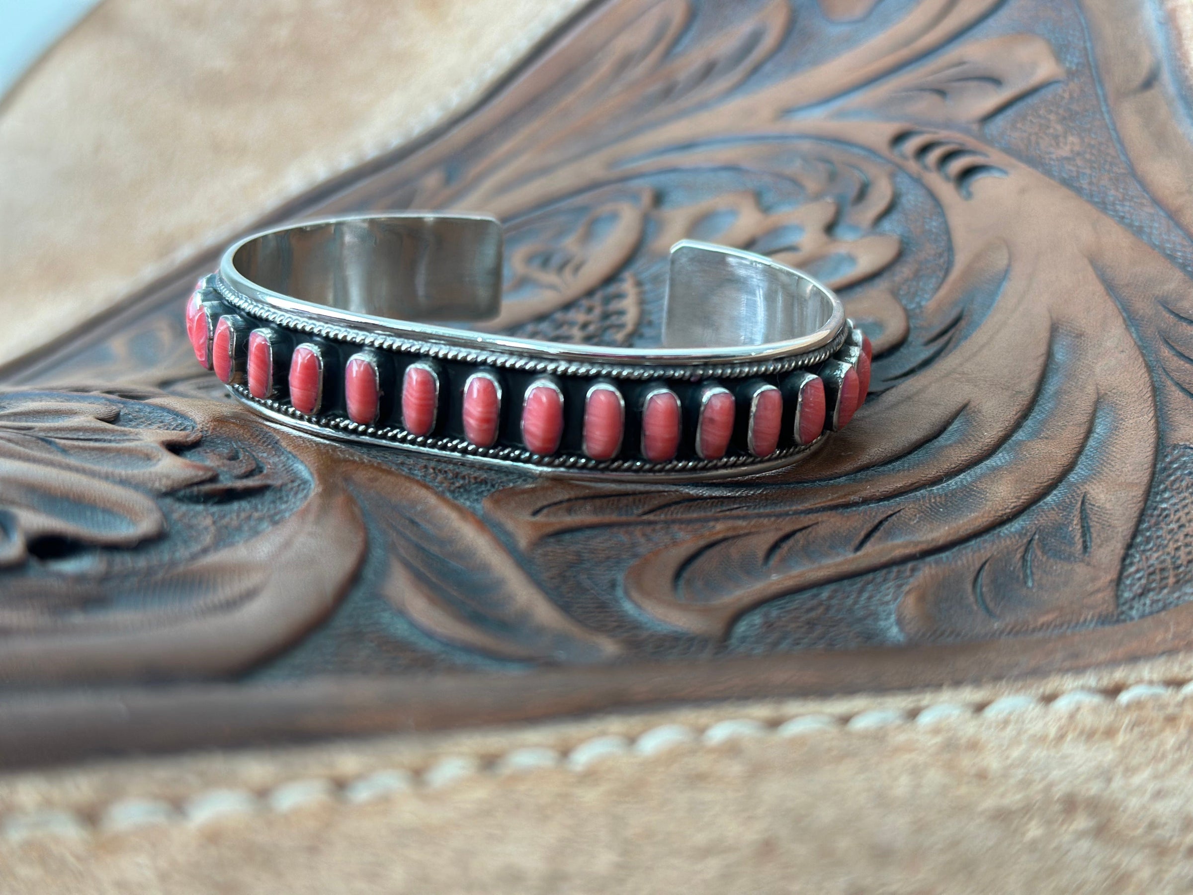 Shop Envi Me Bracelets Silver & Coral The Monterrey Sterling Silver & Coral Southwest Cuff Bracelet