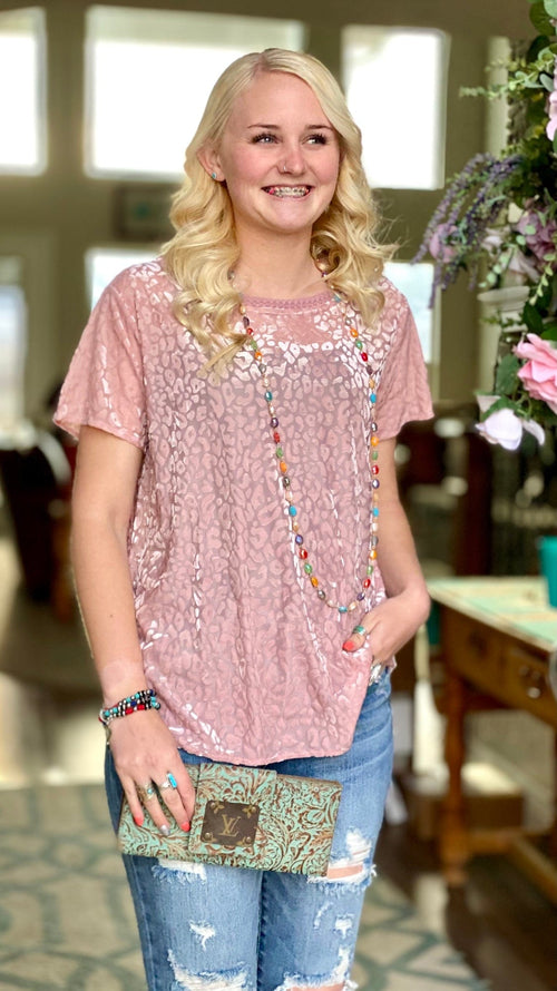 Umgee Tops The Must Have Spring Pink Cheetah Burned Out Velvet Top