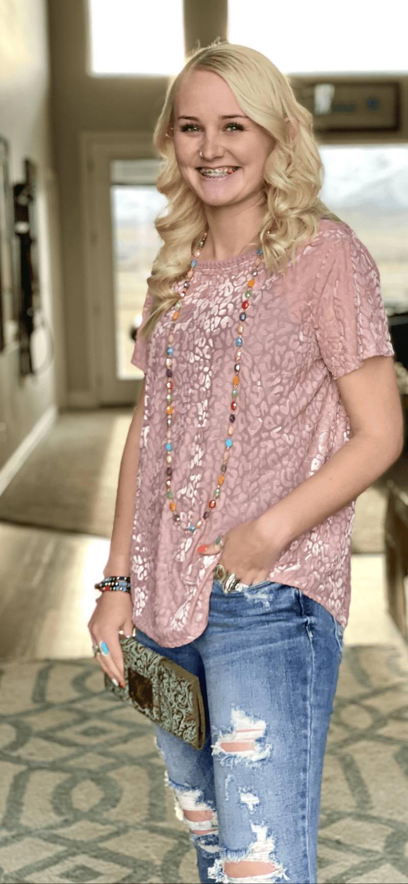Umgee Tops The Must Have Spring Pink Cheetah Burned Out Velvet Top