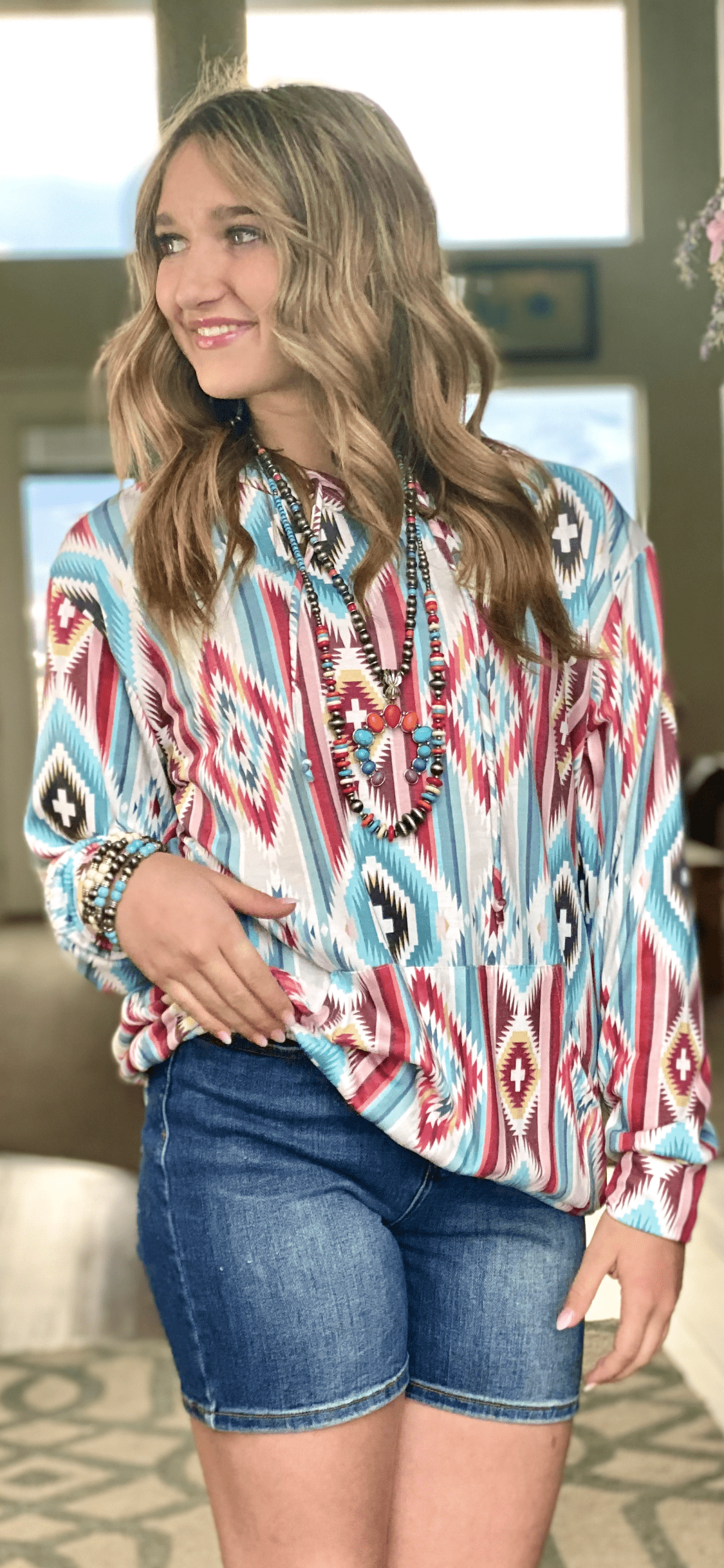 Shop Envi Me Tops and Tunics The North of Pueblo Aztec Hoodie Top