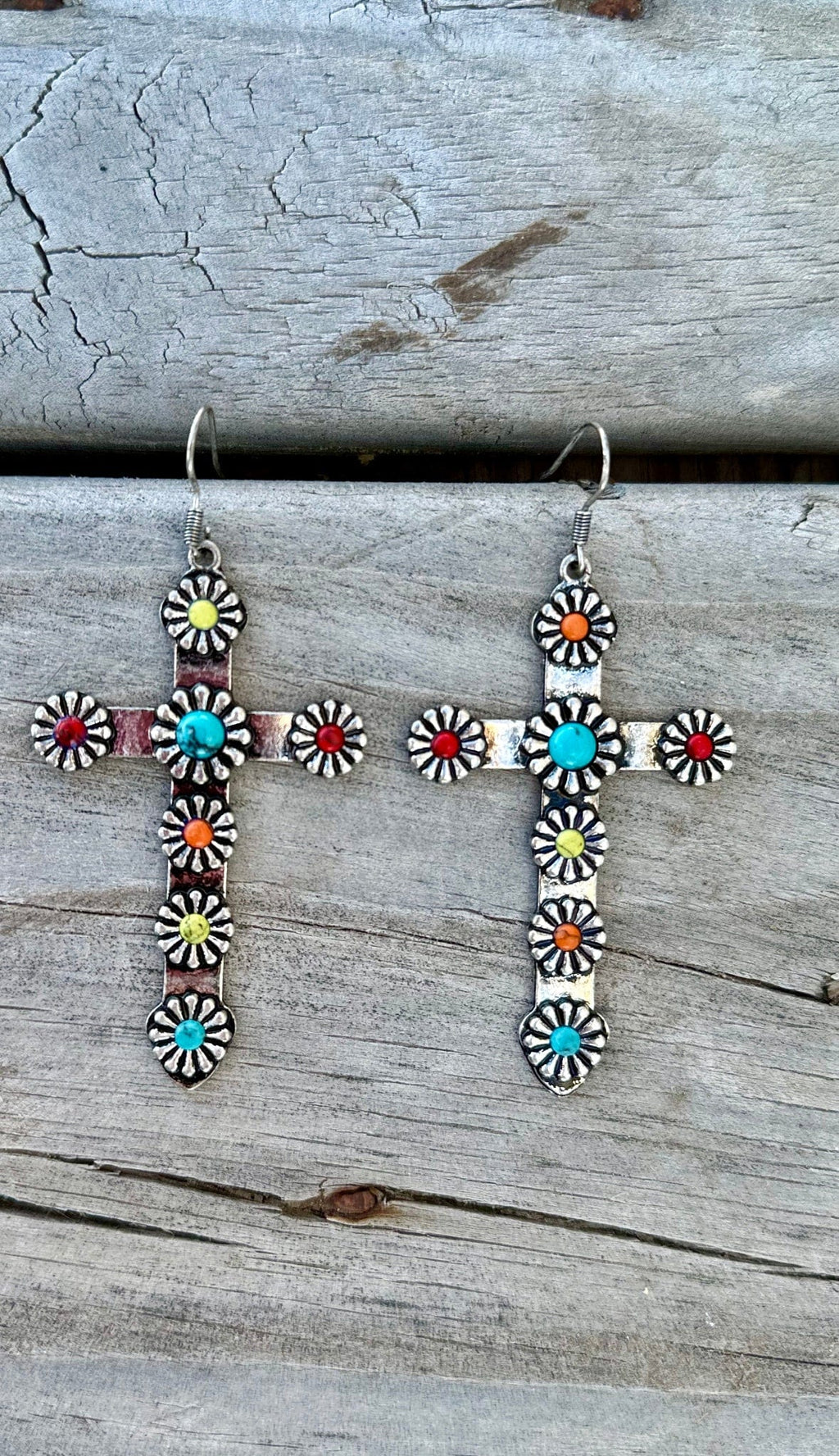 The Old Silver Multi Colored Cross Earrings