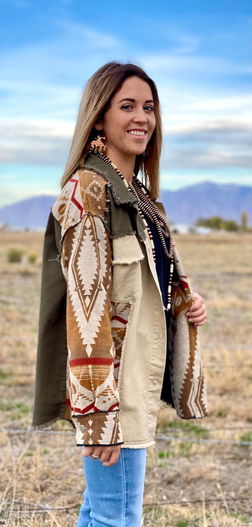 Shop Envi Me Cardigans and Kimonos The Olive Fall El Dorado Aztec Shacket Jacket