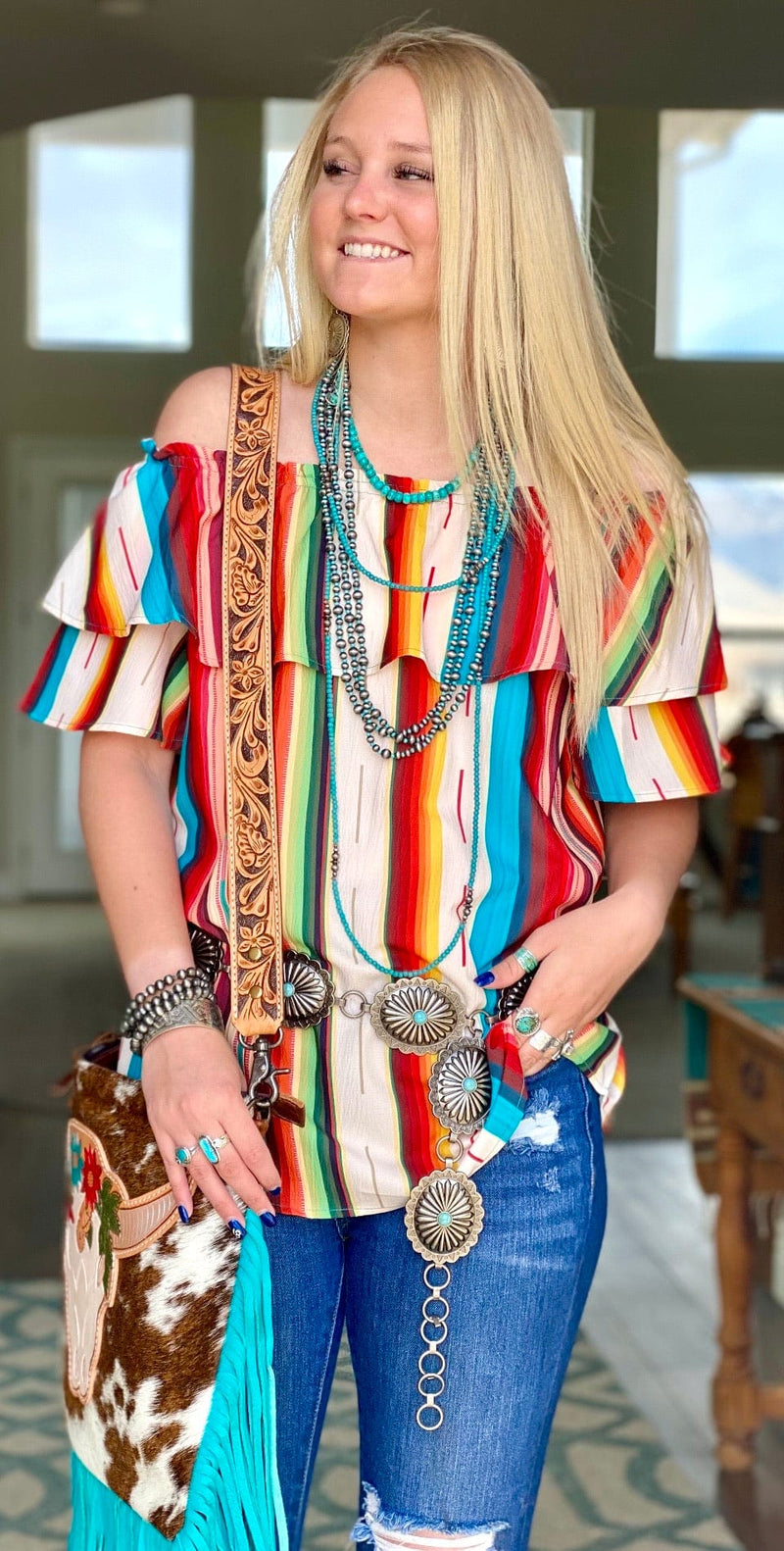 Shop Envi Me Tops and Tunics The Piñata Party Serape Stripe Top