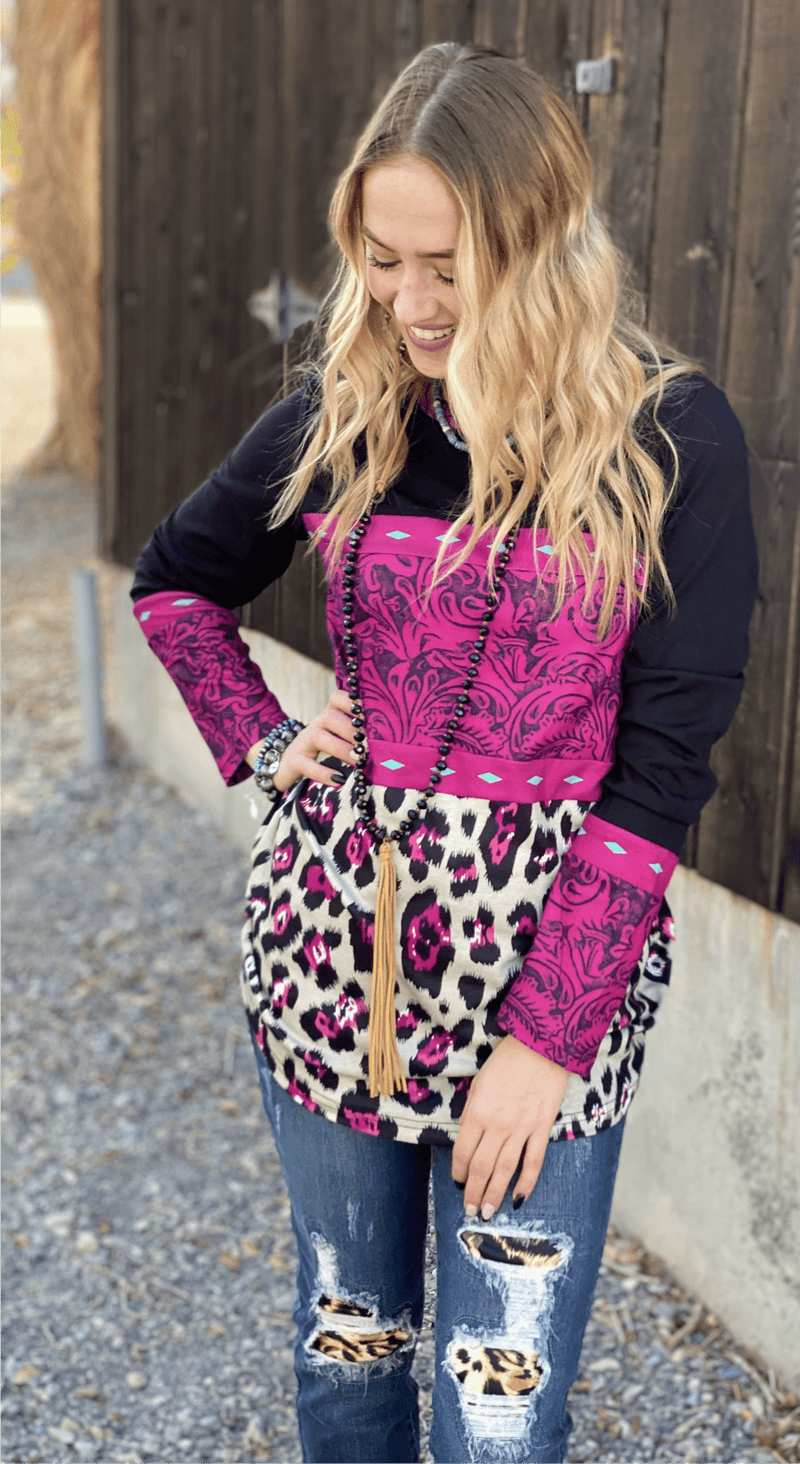 Shop Envi Me Tops The Pink Cheetah Buckskin Babe Top