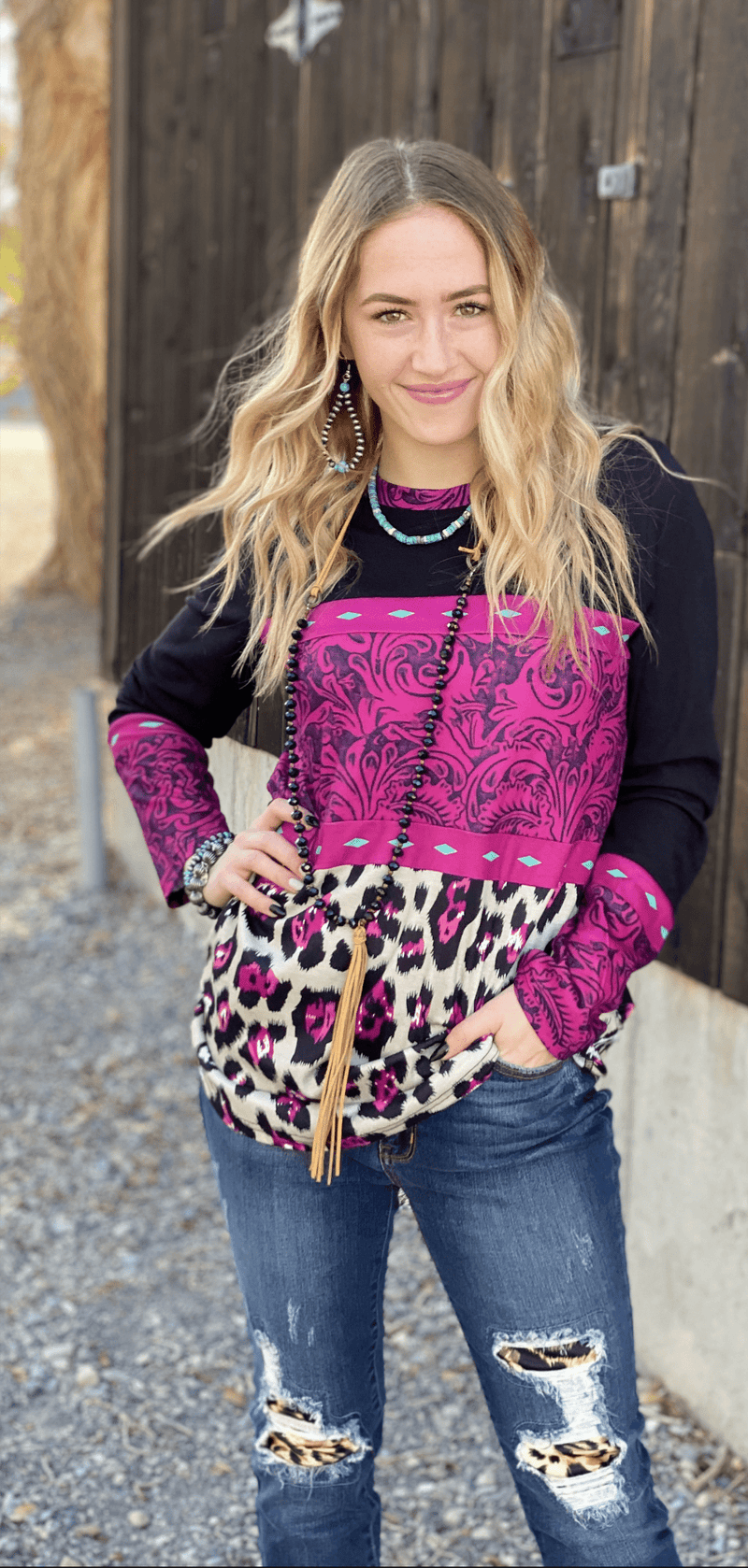 Shop Envi Me Tops The Pink Cheetah Buckskin Babe Top