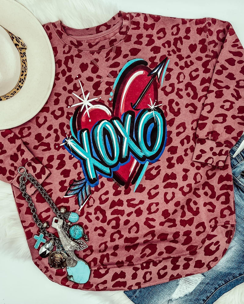 Shop Envi Me Tops The Pink Leopard XoXo Pullover
