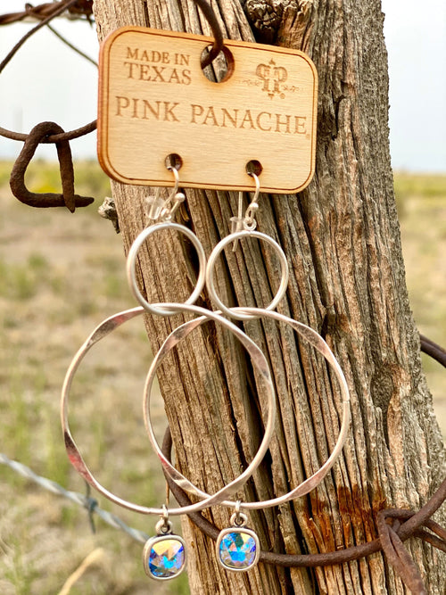 Shop Envi Me Earrings Silver The Pink Panache Double Hoop with AB Crystal Drop Earrings