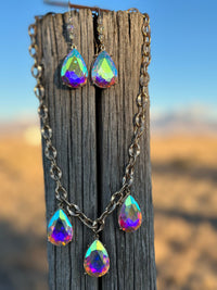 Shop Envi Me Jewelry Earring & Necklace Set / Gold The Pink Panache Gold & AB Big Crystal Necklace & Earring Set
