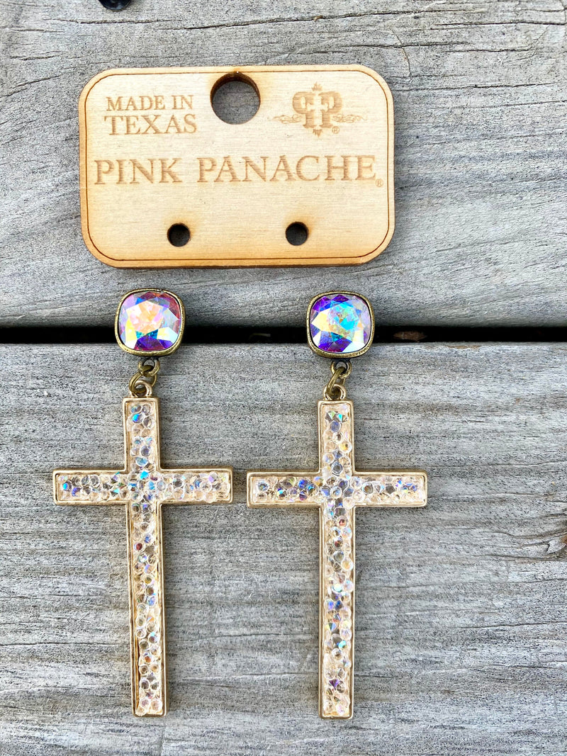 Shop Envi Me Earring Gold The Pink Panache Gold Crystal Cross Earrings