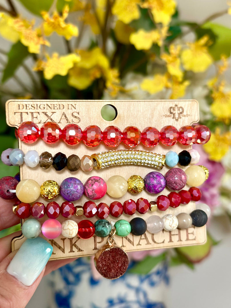 Shop Envi Me Jewelry Stack Set / Red Multi The Pink Panache Holiday Cheer Stack Bracelet Set