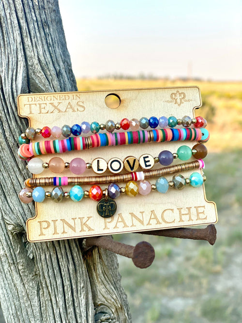 Shop Envi Me Jewelry Stack Set / Multi The Pink Panache Love Charm Stack Bracelet Set