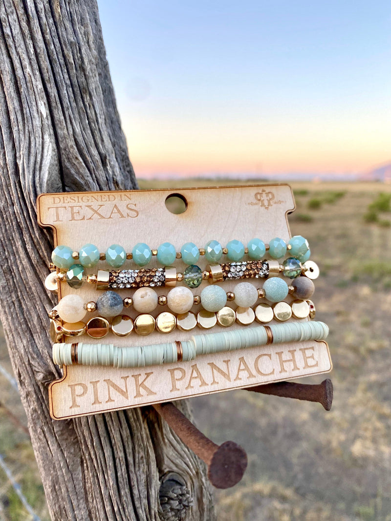 Shop Envi Me Jewelry Stack Set / Minty Gold The Pink Panache Mint & Gold Stack Bracelet Set