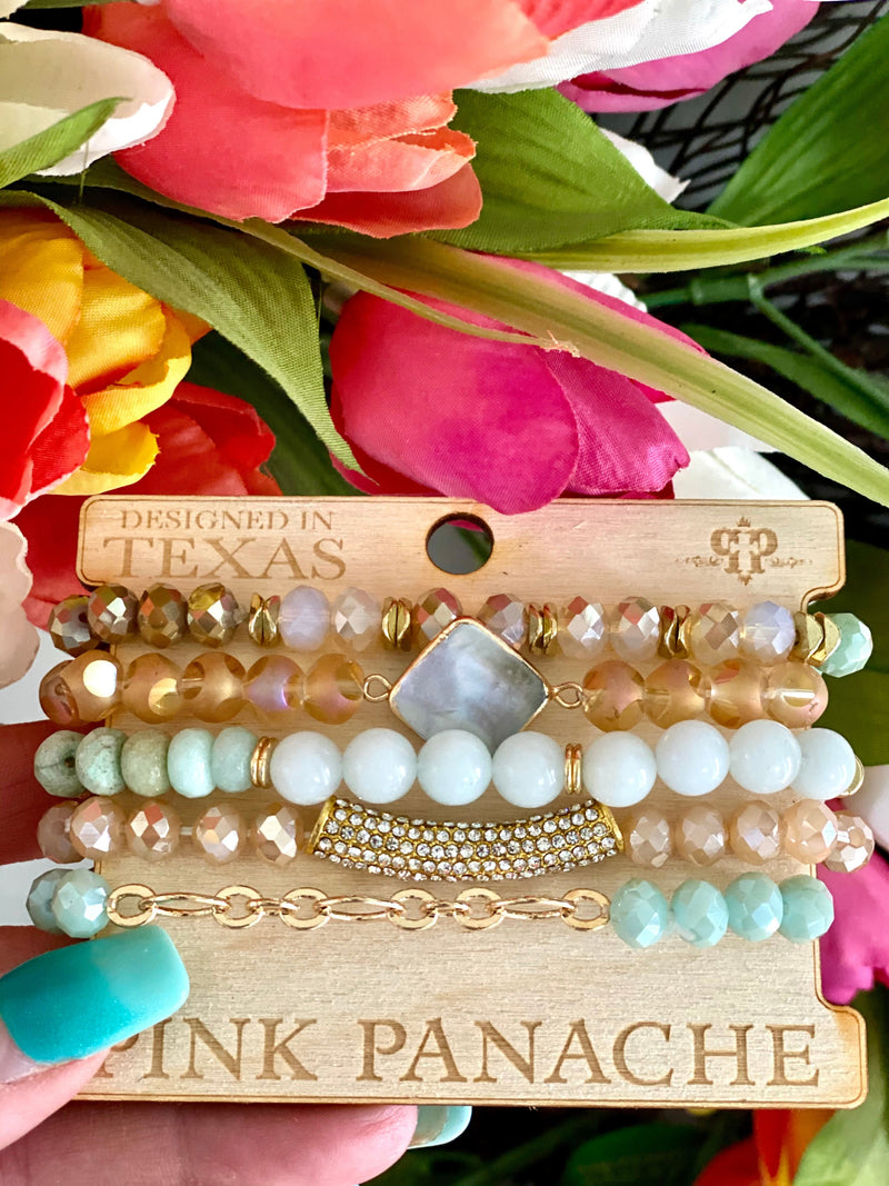 Shop Envi Me Jewelry Stack Set / Minty Gold The Pink Panache Minty Gold Stack Bracelet Set