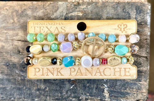Shop Envi Me Jewelry Stack Set / Gold The Pink Panache Multi Stone Cross Bracelet Set