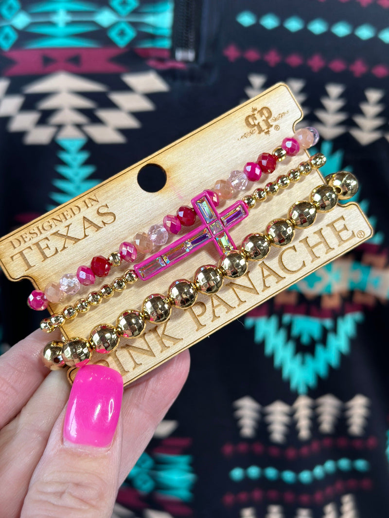 Shop Envi Me Jewelry Stack Set / Gold The Pink Panache Pink Sparkly Cross Bracelet Set