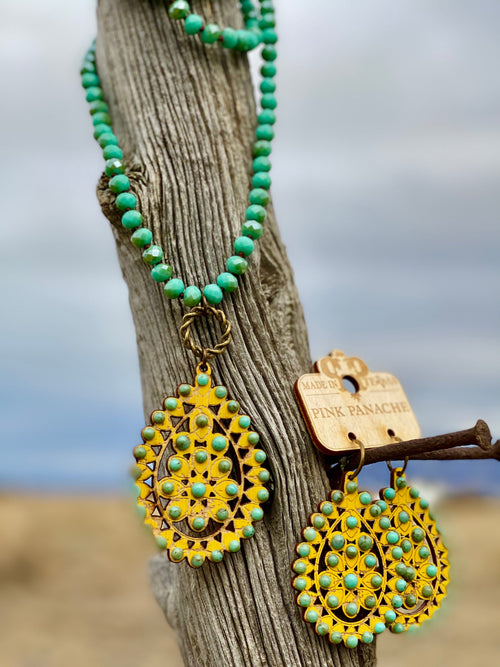 Shop Envi Me Earring Oval / Mustard with Turquoise The Pink Panache Santa Rosa Necklace