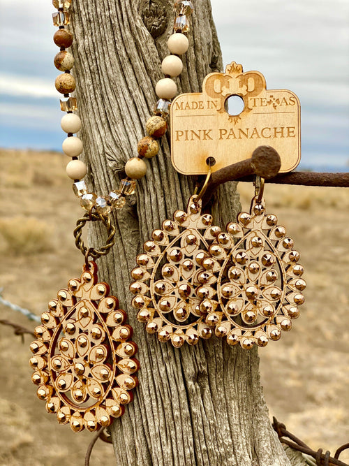 Shop Envi Me Earring Oval / Taupe w AB crystals The Pink Panache Santa Rosa Necklace
