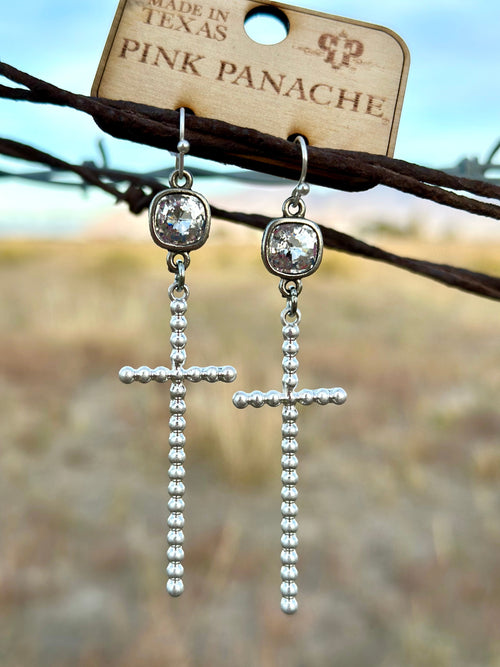 Shop Envi Me Earring Silver The Pink Panache Silver Crystal Drop Cross Earrings