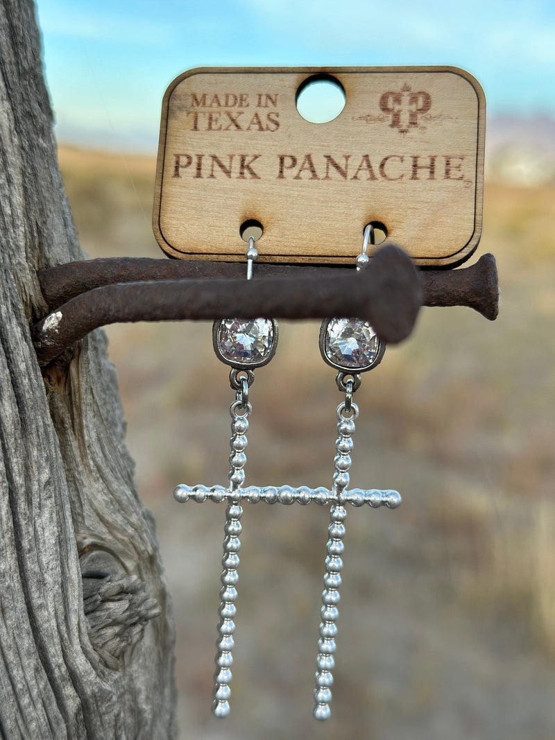 Shop Envi Me Earring Silver The Pink Panache Silver Crystal Drop Cross Earrings