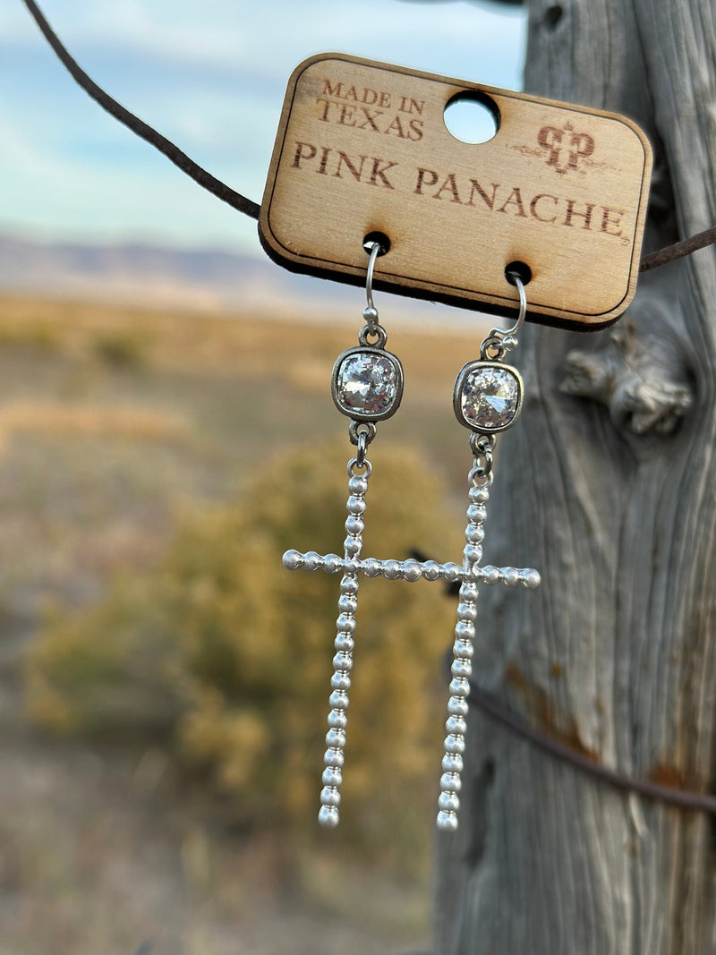 Shop Envi Me Earring Silver The Pink Panache Silver Crystal Drop Cross Earrings